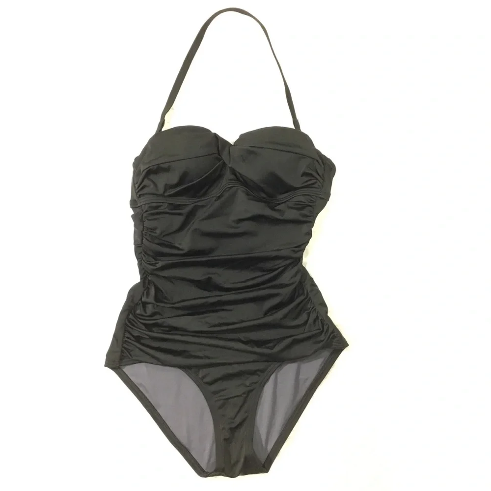 Victoria’s Secret Twist Bandeau Tie Back Retro One-piece Swimsuit Black 32A - Picture 3 of 16